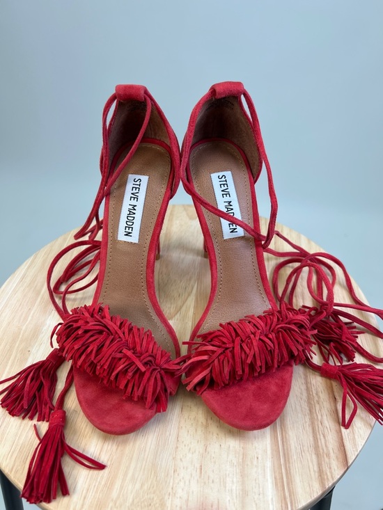 Steve Madden Shoes - Steve Madden Red Suede Tassel Fringe Ankle-Tie Heels Sassey Size 5.5